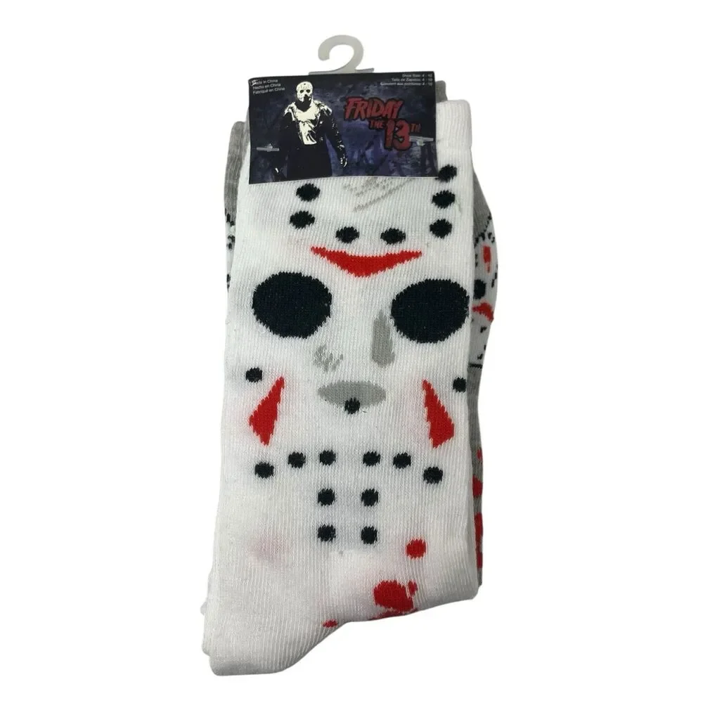 Friday‎ the 13th Socks Mens Size 4-10 White Jason Mask Horror Halloween